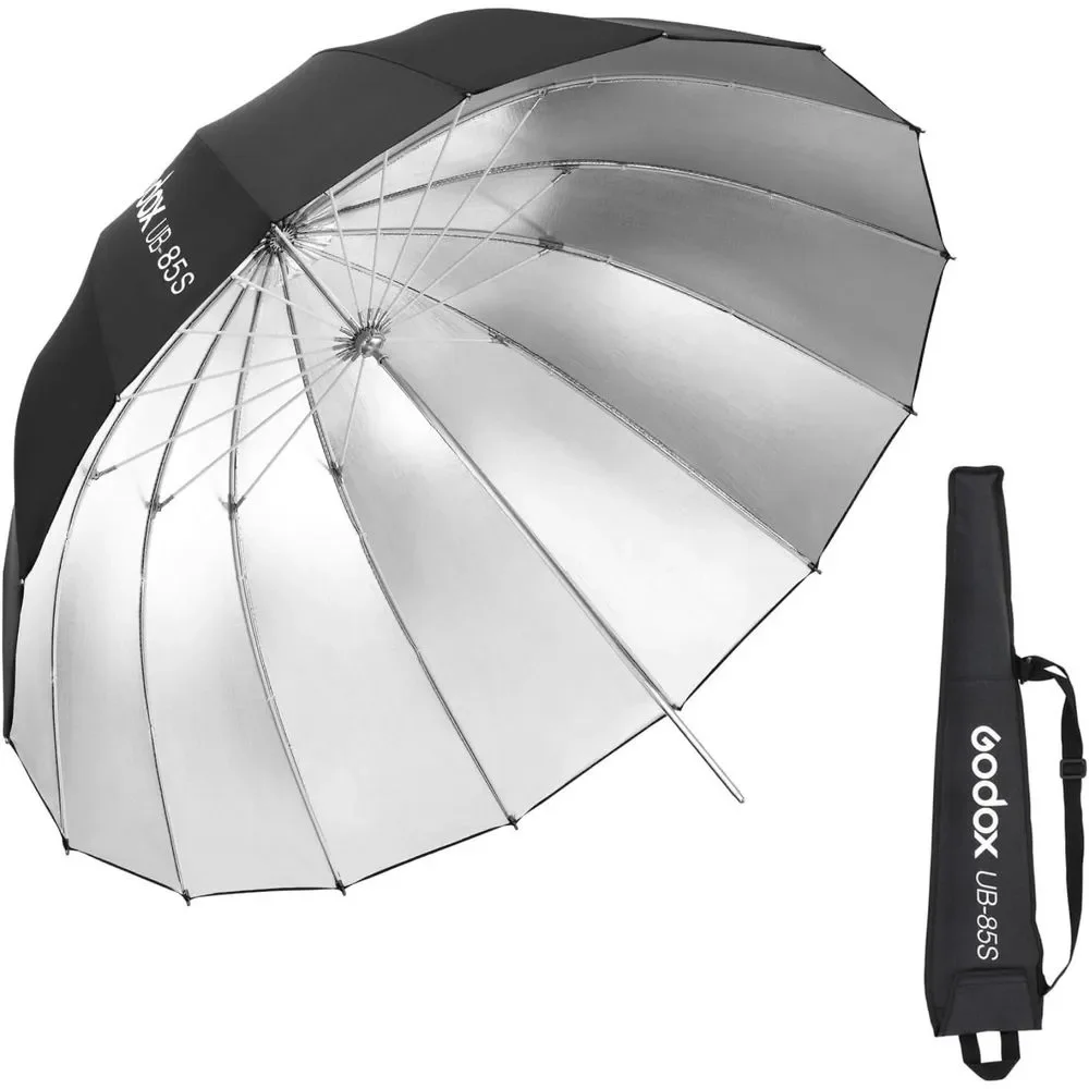 Godox UB-85S 33.5in/85cm Parabolic Reflective Umbrella, Black Silver Photography